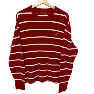 American Eagle Outfitters Mens Waffle Knit Striped Long‎ Sleeve Thermal Shirt L